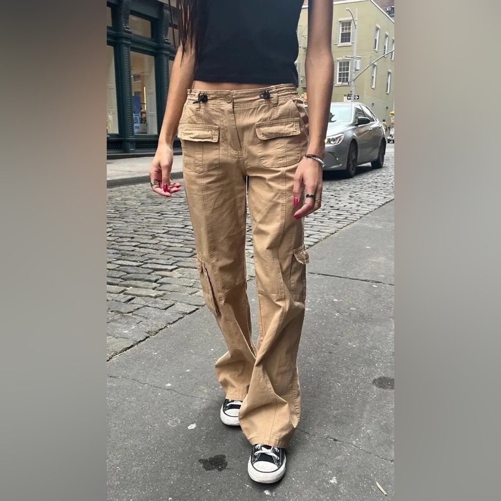 Brandy Melville Tan Cargo Wide-Leg Pants